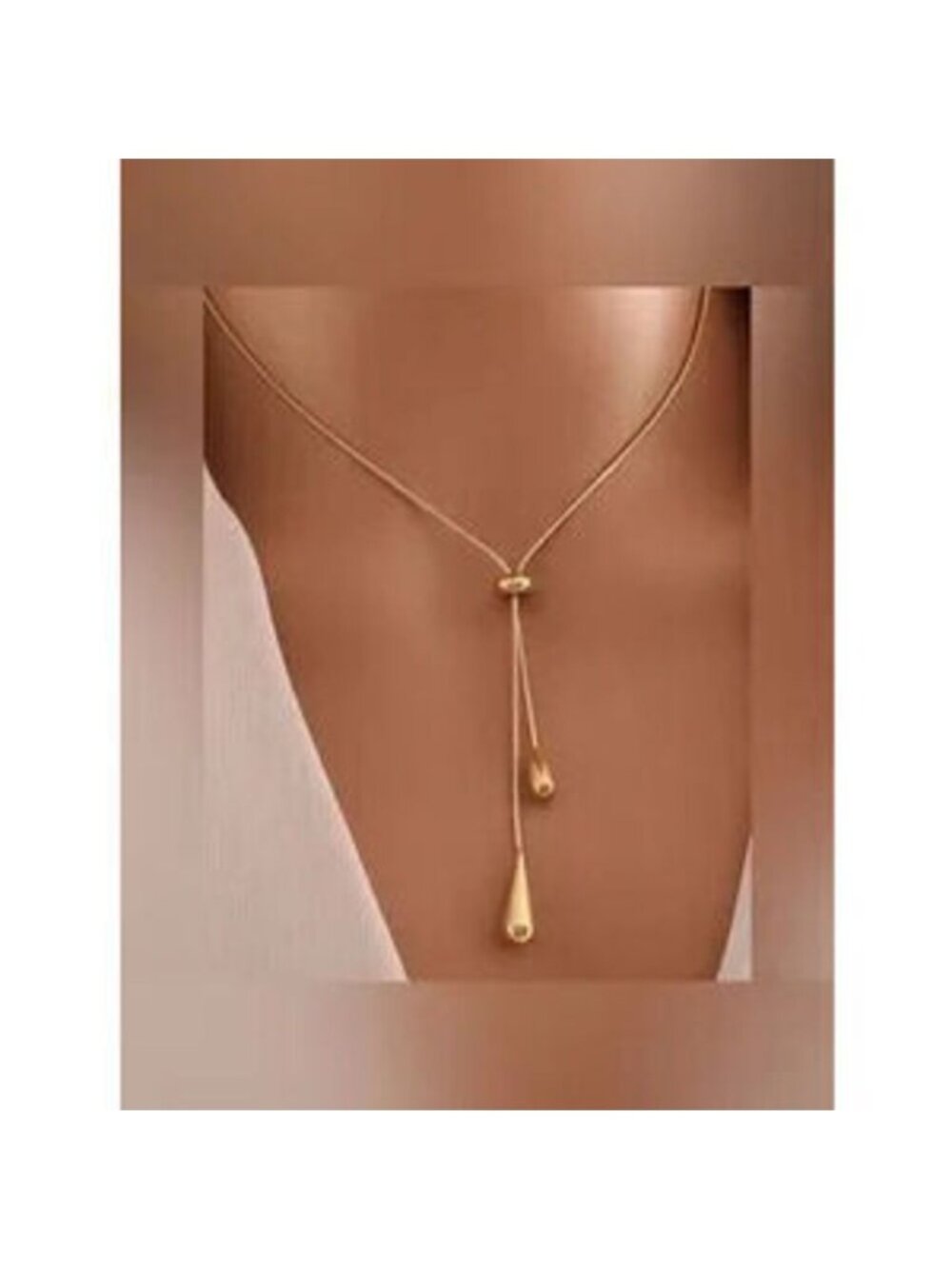 Gold Stainless Steel Teardrop Lariat Necklace Dainty